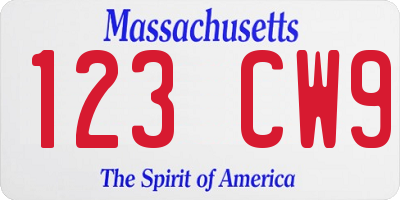 MA license plate 123CW9