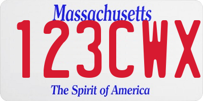 MA license plate 123CWX