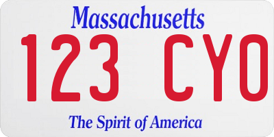 MA license plate 123CY0