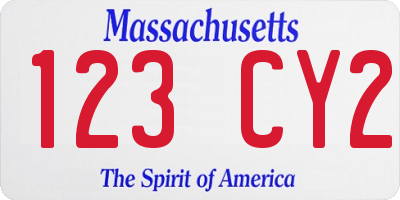 MA license plate 123CY2