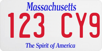 MA license plate 123CY9