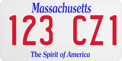 MA license plate 123CZ1