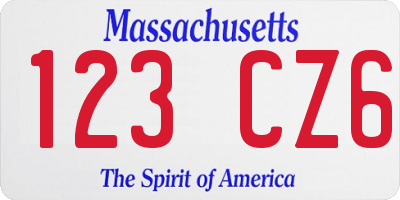 MA license plate 123CZ6