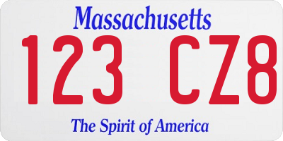 MA license plate 123CZ8