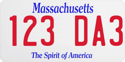 MA license plate 123DA3