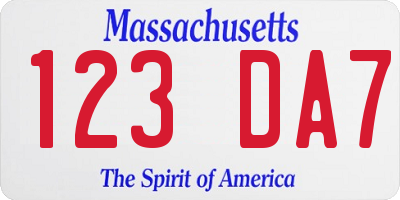 MA license plate 123DA7