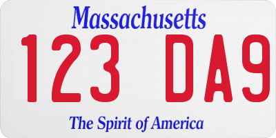 MA license plate 123DA9