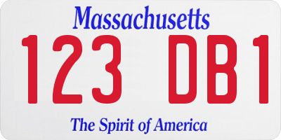 MA license plate 123DB1