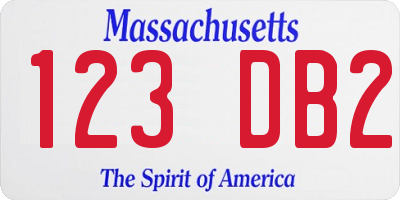 MA license plate 123DB2