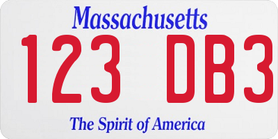 MA license plate 123DB3