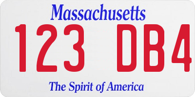 MA license plate 123DB4
