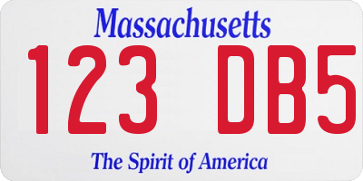 MA license plate 123DB5