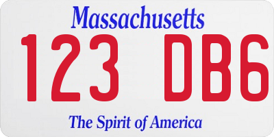 MA license plate 123DB6