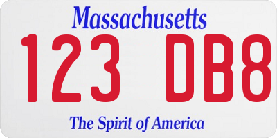 MA license plate 123DB8