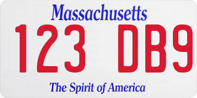 MA license plate 123DB9