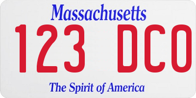 MA license plate 123DC0