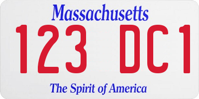 MA license plate 123DC1