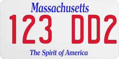MA license plate 123DD2