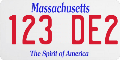 MA license plate 123DE2