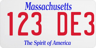 MA license plate 123DE3