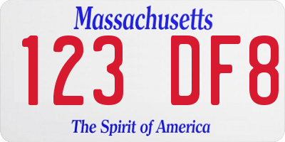 MA license plate 123DF8