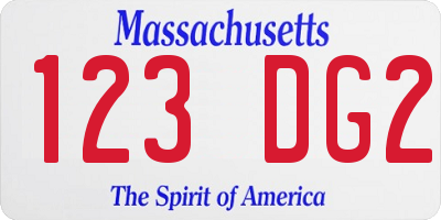 MA license plate 123DG2