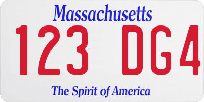 MA license plate 123DG4