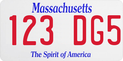 MA license plate 123DG5