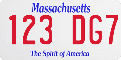 MA license plate 123DG7