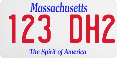 MA license plate 123DH2