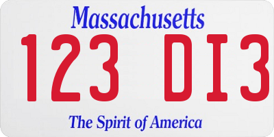 MA license plate 123DI3