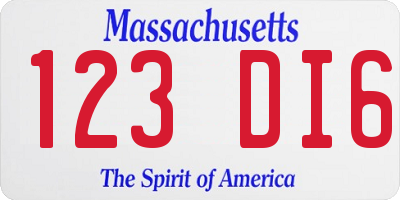 MA license plate 123DI6