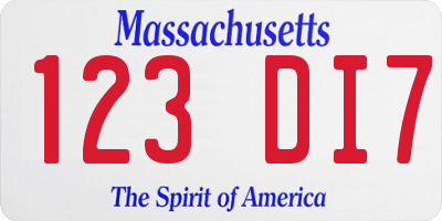 MA license plate 123DI7