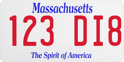 MA license plate 123DI8