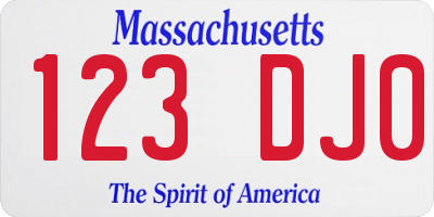 MA license plate 123DJ0