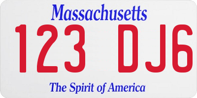 MA license plate 123DJ6