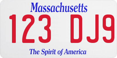 MA license plate 123DJ9