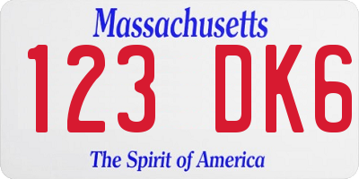 MA license plate 123DK6