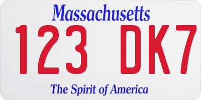 MA license plate 123DK7