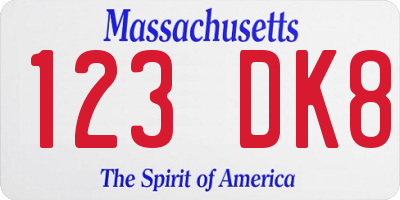 MA license plate 123DK8