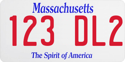 MA license plate 123DL2