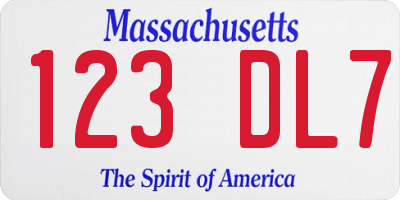 MA license plate 123DL7