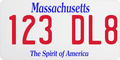 MA license plate 123DL8