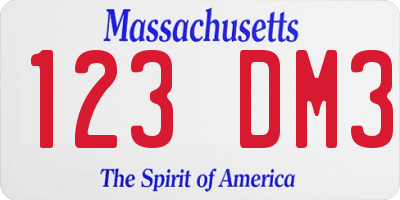 MA license plate 123DM3