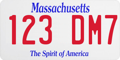 MA license plate 123DM7