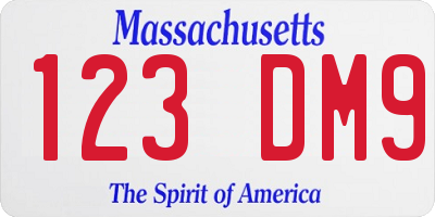 MA license plate 123DM9