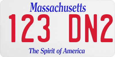 MA license plate 123DN2
