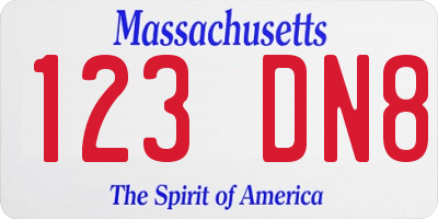 MA license plate 123DN8
