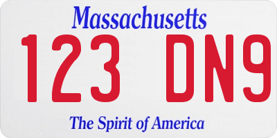MA license plate 123DN9
