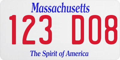 MA license plate 123DO8